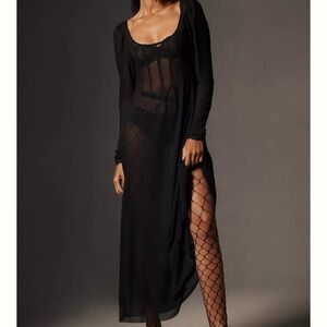 Anthropologie sheer ruched  sleeve midi dress